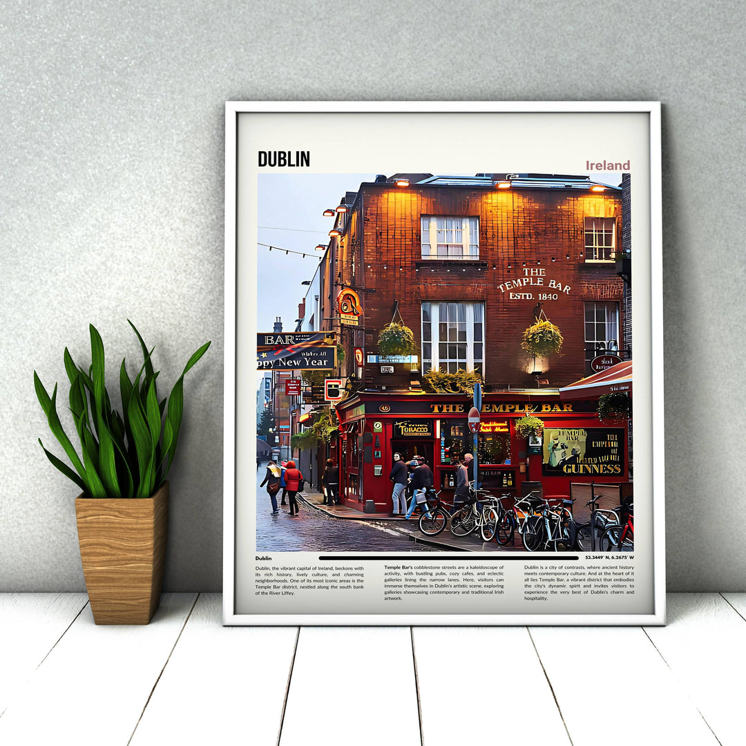 Dublin travel print featuring Temple Bar Bring city charm to your space with iconic landmarks