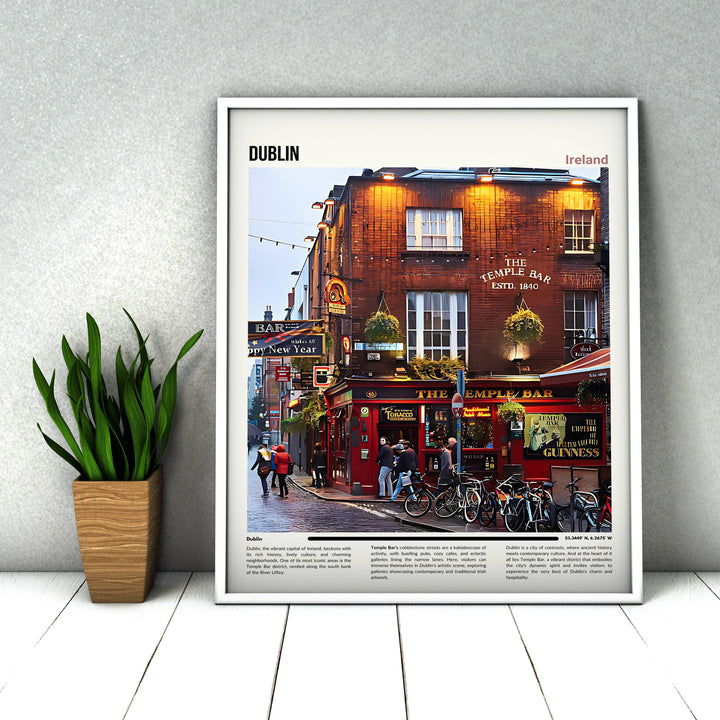 Dublin travel print featuring Temple Bar Bring city charm to your space with iconic landmarks