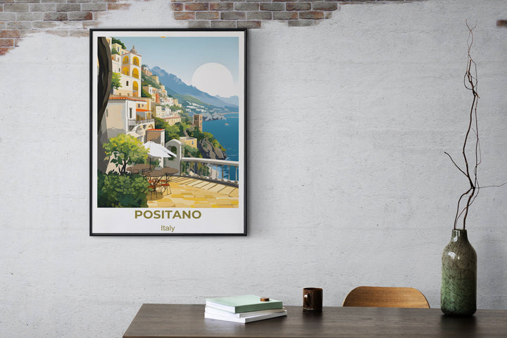 Charming Amalfi Coast art print featuring the picturesque beauty of Positano Infuse your space with the magic of Italy with this wall art