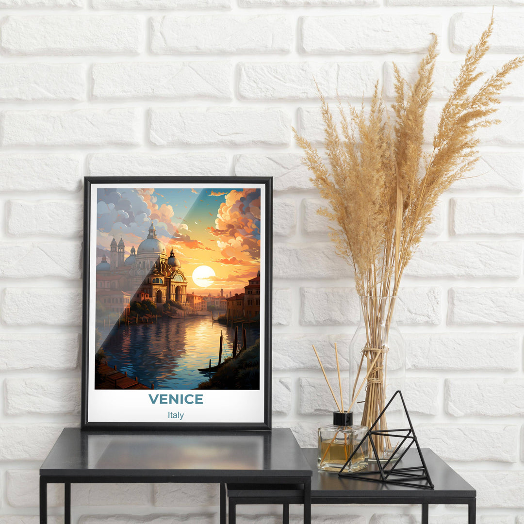 Whimsical depiction of Venice allure and charm. Bring the magic of Italy into your home with this Venice art, perfect for any space.