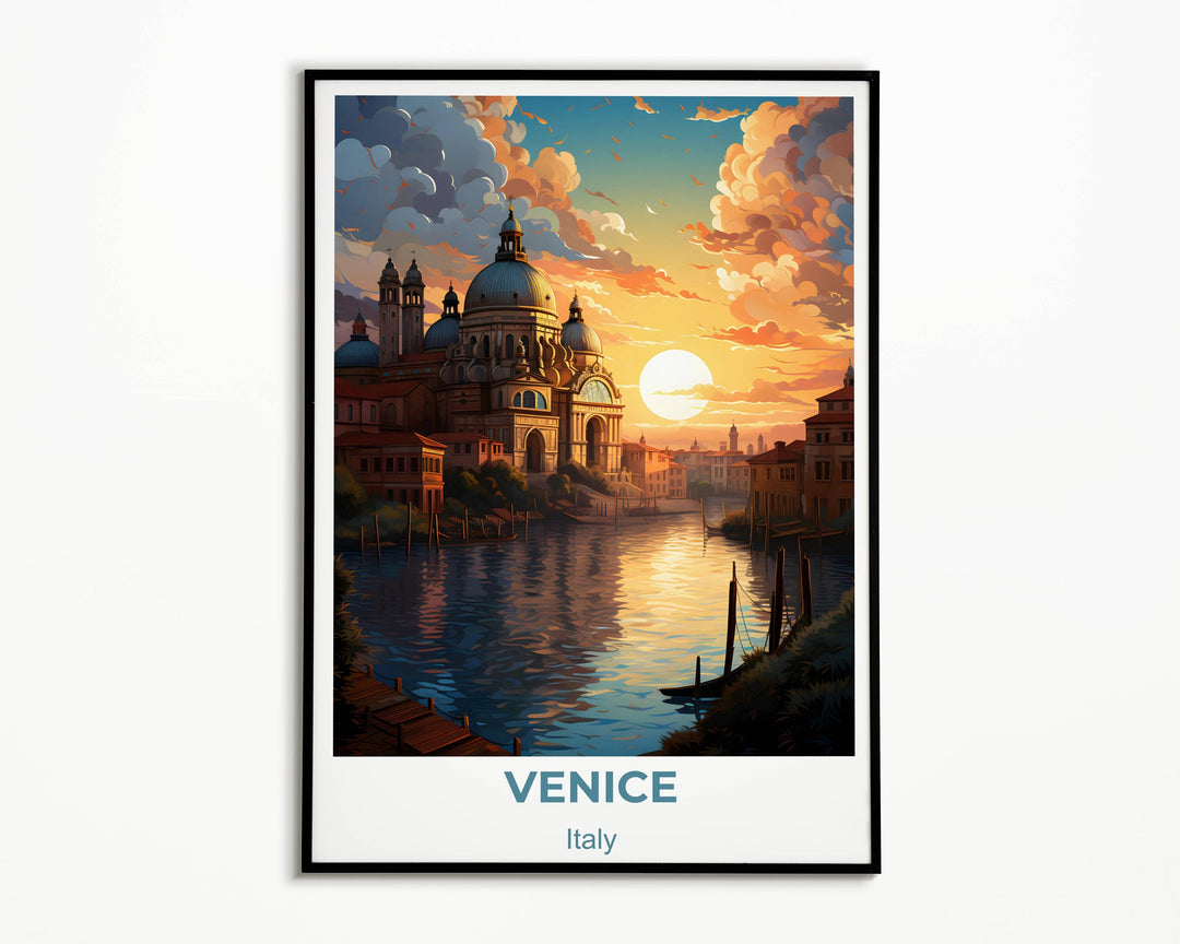 Scenic Venice canal with traditional buildings and boats. A captivating Italy travel print, ideal for Venice enthusiasts and home decor.