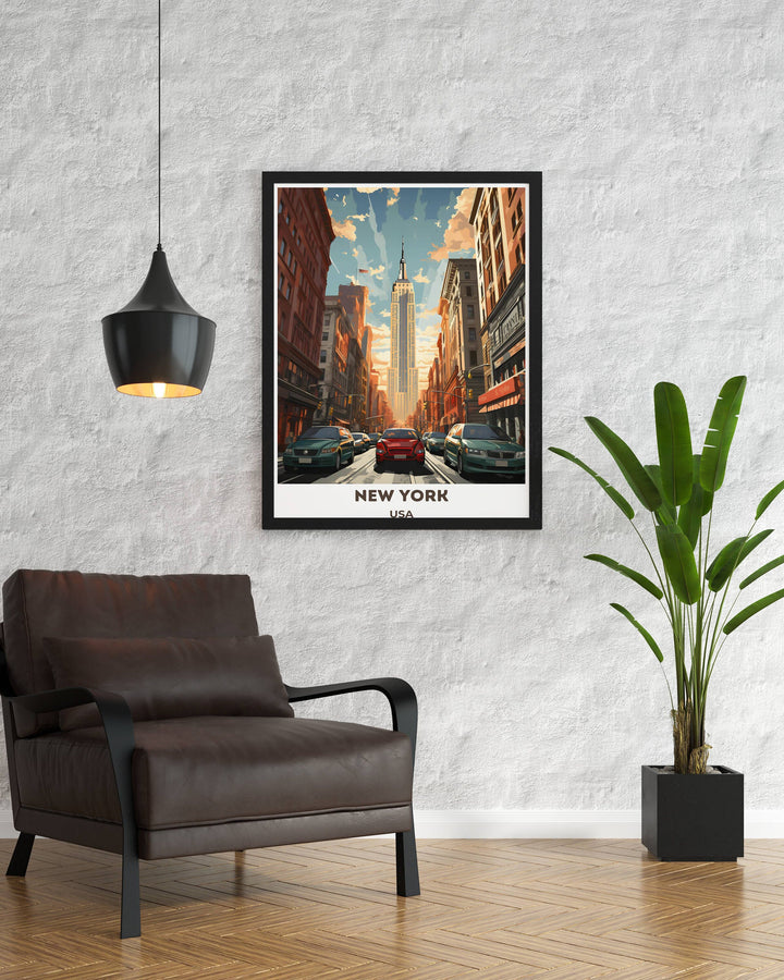 Vintage NYC wall poster: Retro-inspired illustration of New York City, perfect for home decor or as a unique gift.