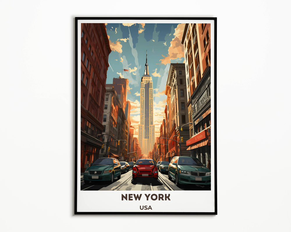 Vintage NYC art print: A nostalgic Manhattan skyline illustration, ideal for housewarming gifts and New York City enthusiasts