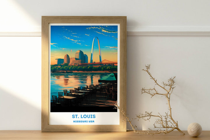 St. Louis skyline poster showcasing the Gateway Arch and downtown landmarks. A stunning addition to any space. Missouri print for city lovers.