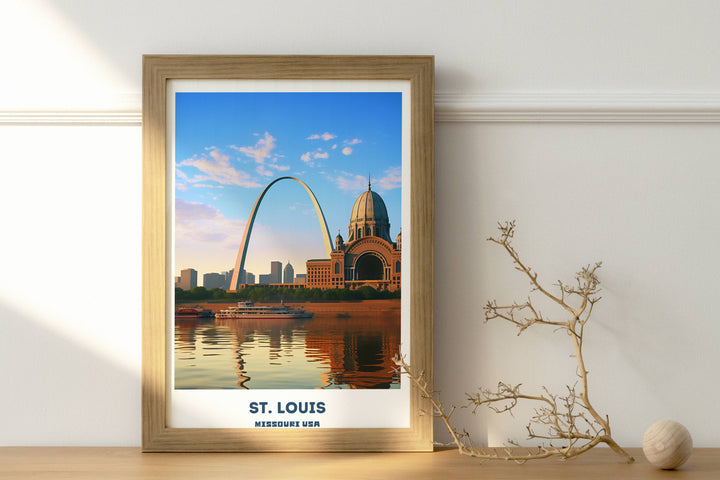 St. Louis skyline print capturing city energy. Perfect St. Louis wall art for urban lovers. Missouri poster for unique housewarming gifts.