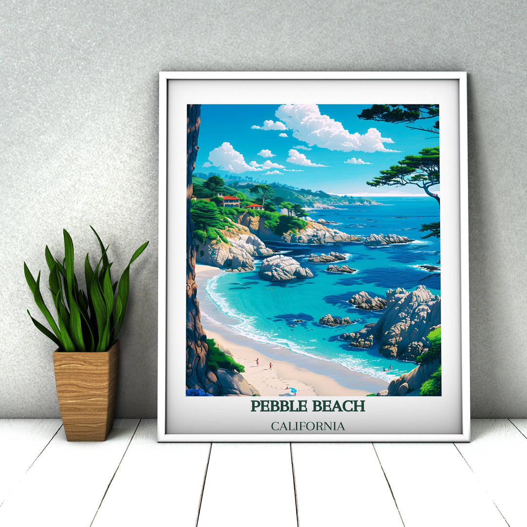 Our Glamorous Pebble Beach Travel Print will consistently impact your living space by turning it into a cool and elegant place. Anyone who loves art or travelling would immediately become a big lover of this fantastic artwork.