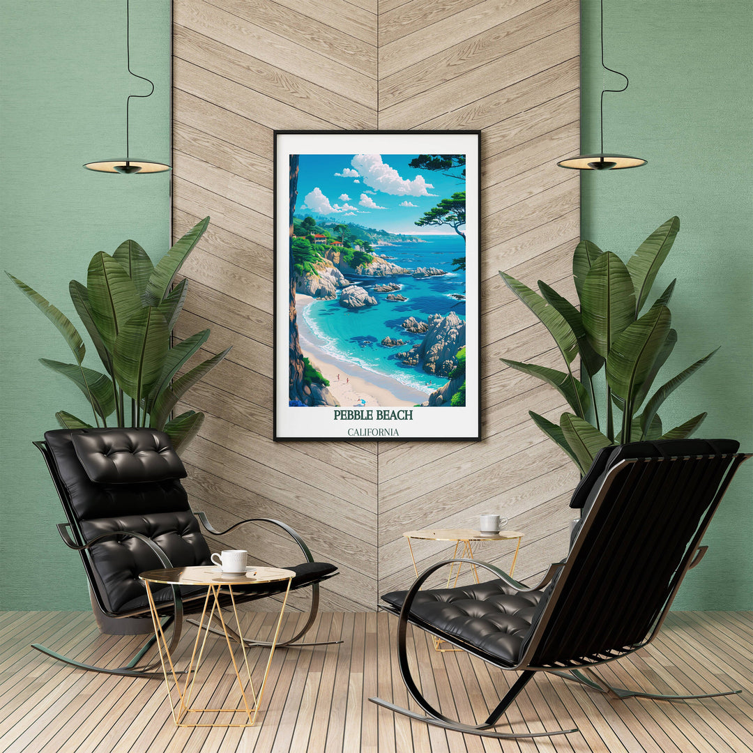 Our Glamorous Pebble Beach Travel Print will consistently impact your living space by turning it into a cool and elegant place. Anyone who loves art or travelling would immediately become a big lover of this fantastic artwork.