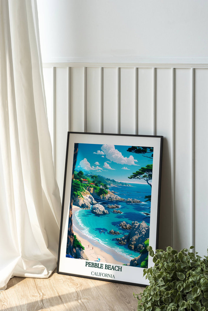 Our Glamorous Pebble Beach Travel Print will consistently impact your living space by turning it into a cool and elegant place. Anyone who loves art or travelling would immediately become a big lover of this fantastic artwork.