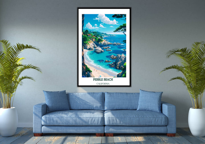 Our Glamorous Pebble Beach Travel Print will consistently impact your living space by turning it into a cool and elegant place. Anyone who loves art or travelling would immediately become a big lover of this fantastic artwork.