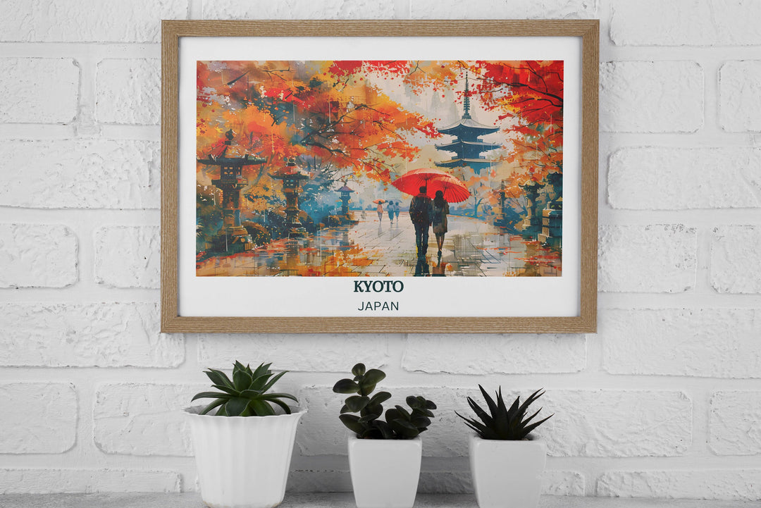 Digital download of Kyoto poster with a panoramic view of the city’s historical sites, suitable for instant home styling.