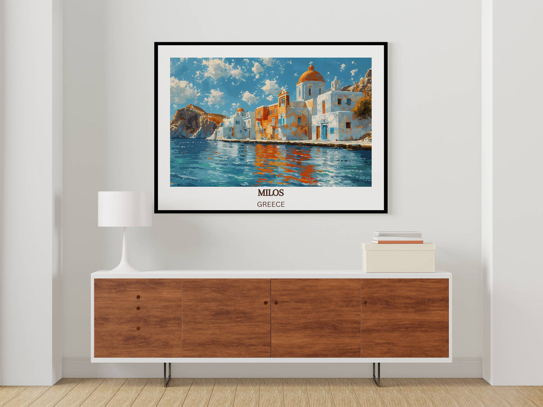 Our Glamorous Milos Travel Print will consistently impact your living space by turning it into a cool and elegant place. Anyone who loves art or travelling would immediately become a big lover of this fantastic artwork.