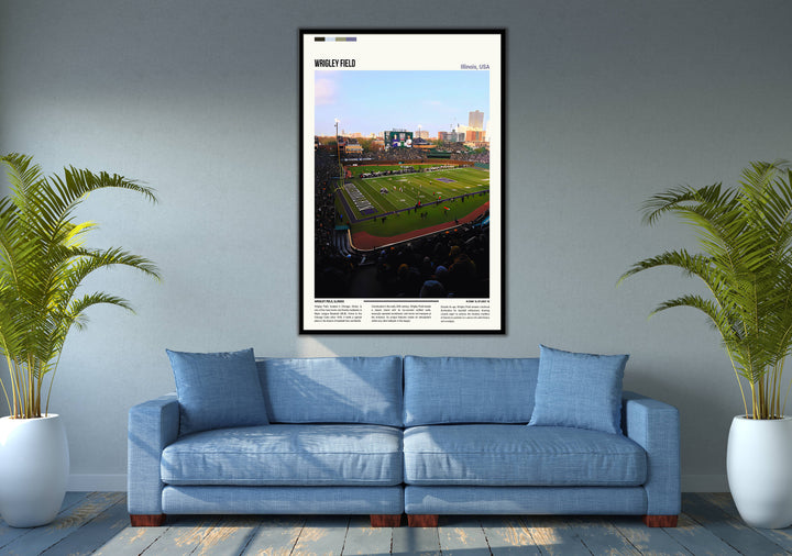 Vintage MLB Art: Retro Cubs Wall Art Depicting Wrigley Field. Ideal MLB Poster for Chicago Cubs Fans and MLB Memorabilia
