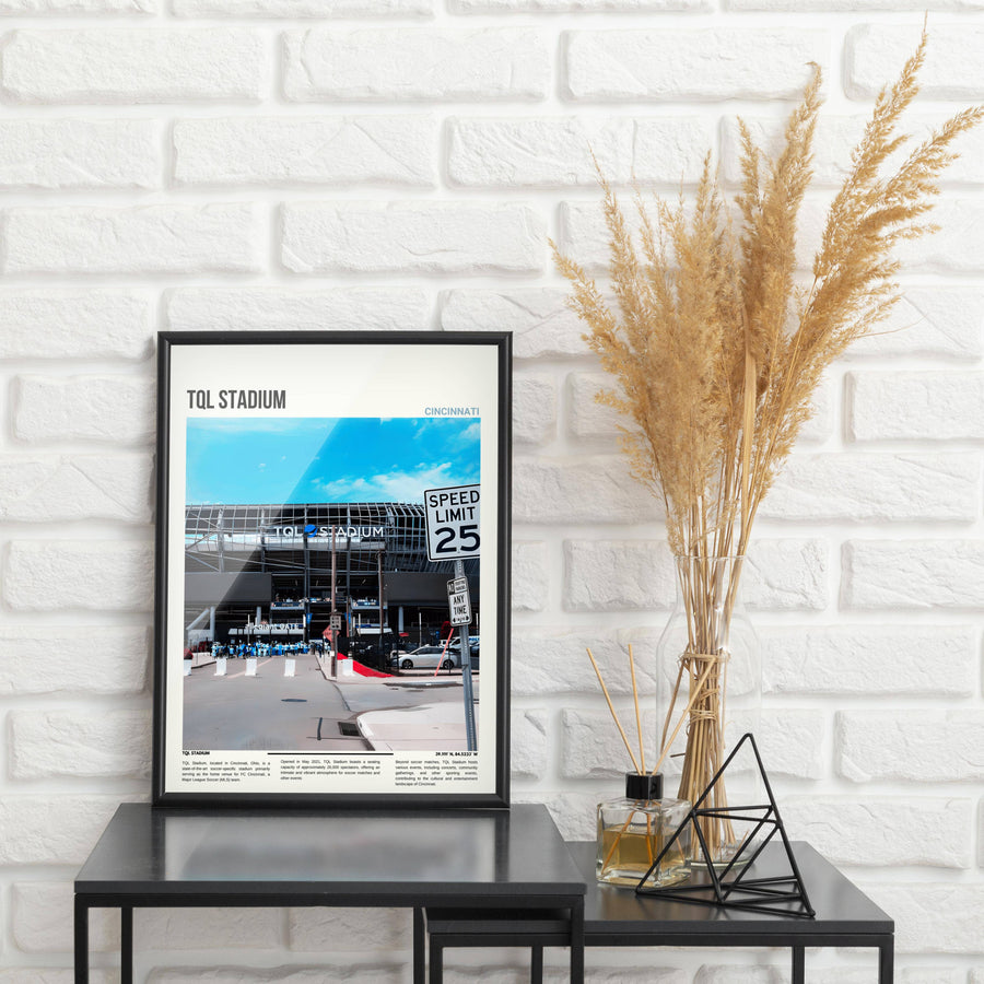TQL Stadium poster of FC Cincinnati. This Major League Soccer Art print brings the game to life with its bold colors and modern design. A perfect Soccer Pitch Poster for fans and art enthusiasts alike, adding flair to any home or office