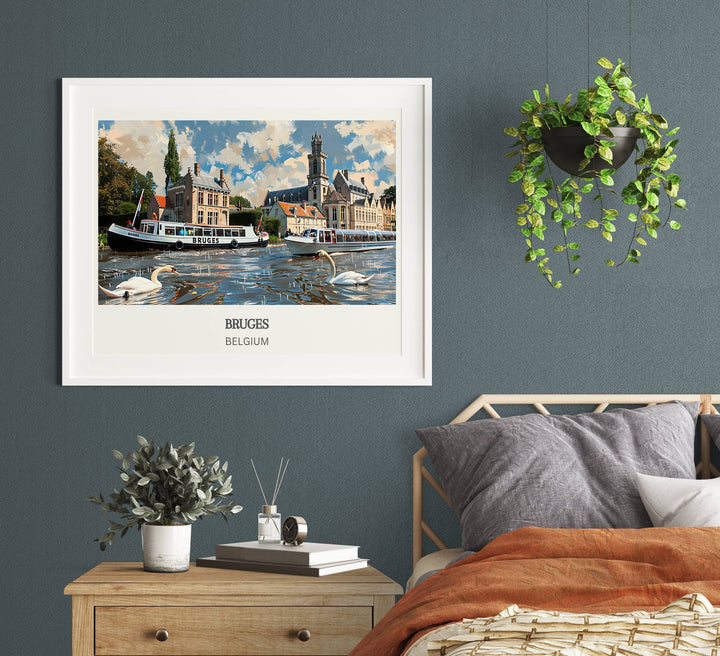 Bruges Print Gift: Explore the beauty of Belgium with this Bruges Wall Art. Ideal housewarming gift or Belgium Travel Print