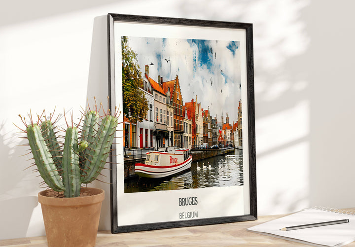Discover the magic of Bruges through this captivating Bruges Poster. Belgium Wall Decor for travel lovers