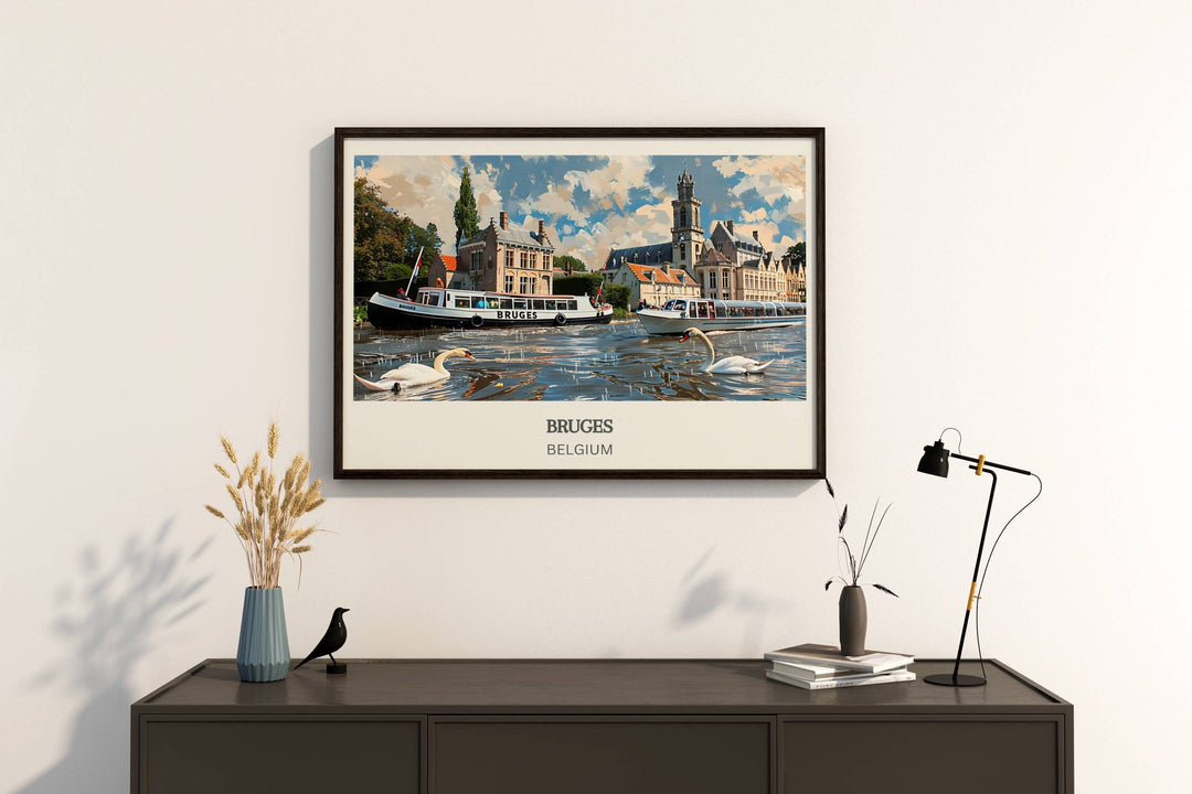 Bruges Gift Print featuring iconic landmarks, perfect housewarming gift. Capture the charm of Bruges with this Europe City Poster. Ideal Belgium Wall Decor & Belgium Travel Print