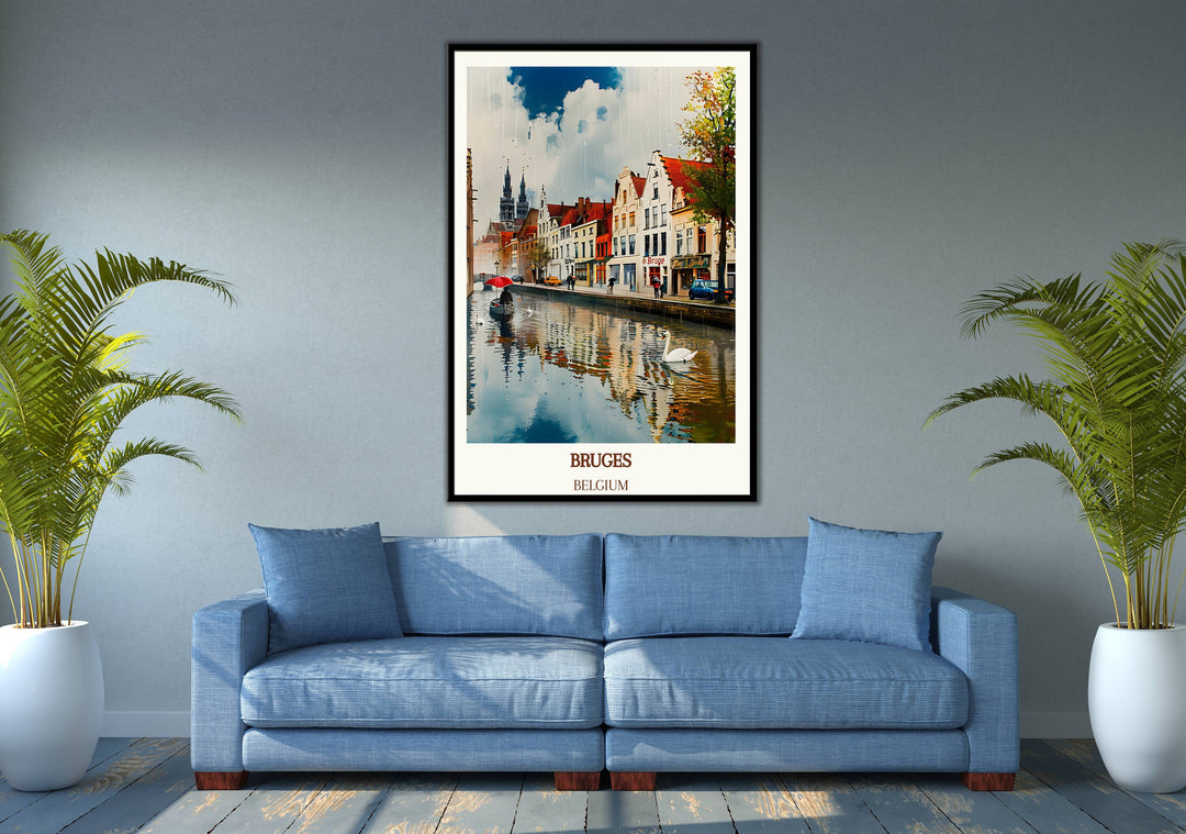 Bruges Poster: A window to European elegance. Belgium Wall Art perfect for wanderlust-inspired decor