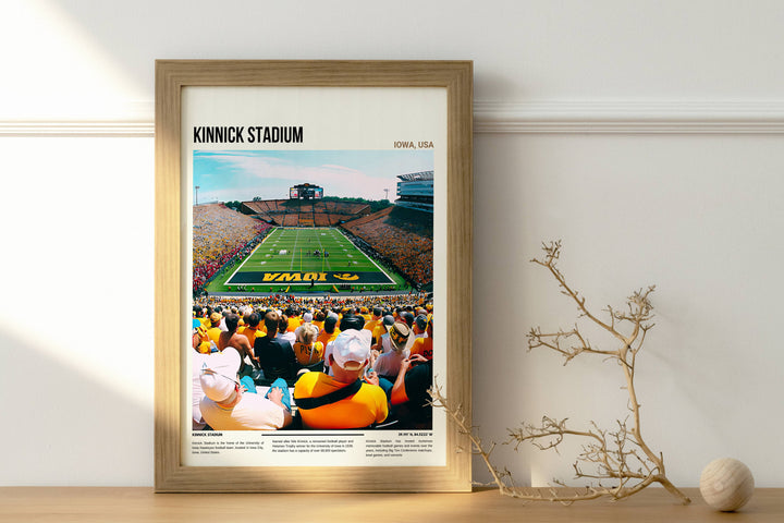 Dynamic Iowa Hawkeyes poster capturing the intensity of college football at Kinnick Stadium, a must-have for Iowa sports enthusiasts.