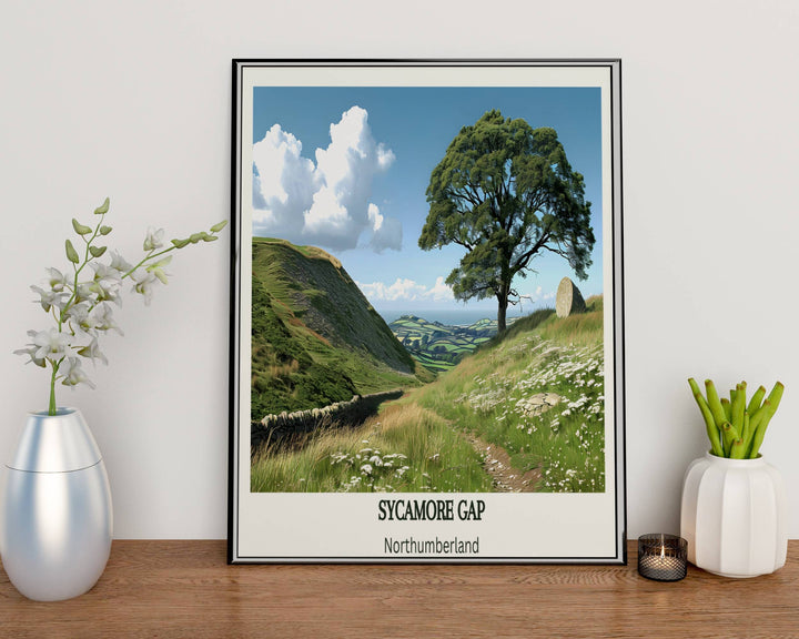Coastal Charisma: Celebrate new beginnings with this Northumberland art, a captivating housewarming gift capturing Sycamore Gap&#39;s allure