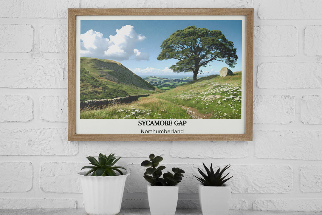 Northern Beauty: Bring the charm of Northumberland&#39;s coast to life with this Sycamore Gap print, an ideal housewarming present