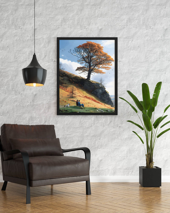 Coastal Tranquility: Gift the serenity of Northumberland&#39;s coast with this Sycamore Gap print, a perfect addition to any housewarming celebration