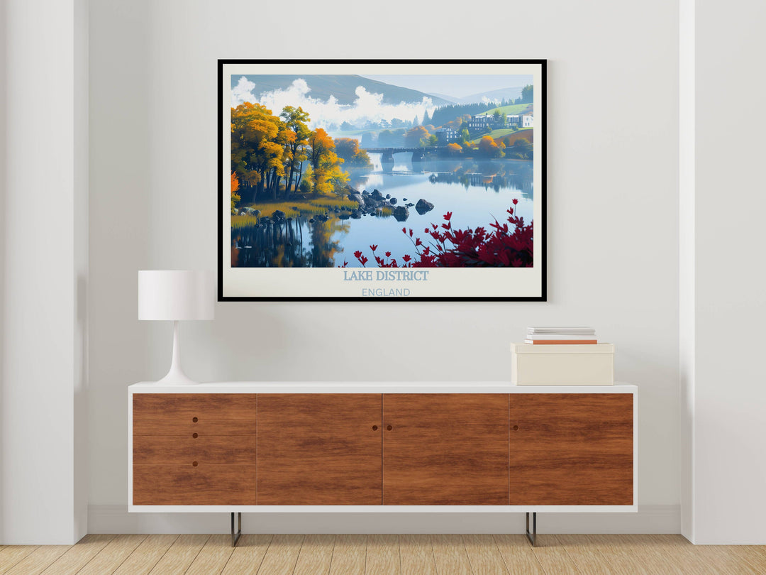 Tranquil England Travel Print offering a serene glimpse into the idyllic landscapes of the Lake District, a perfect addition to your decor