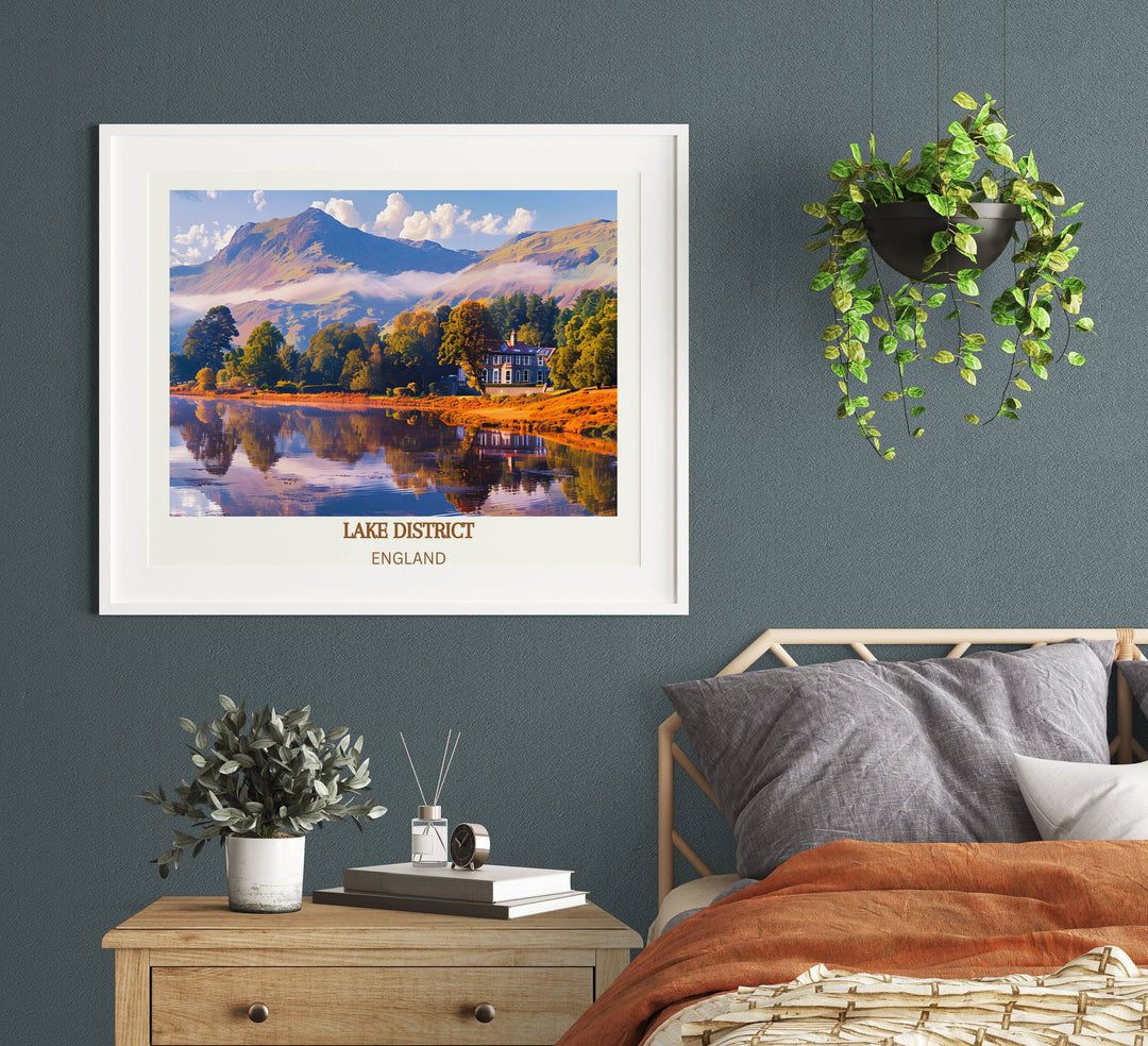 Spectacular Lake District Travel Poster capturing the essence of British countryside charm, ideal for enhancing any living space