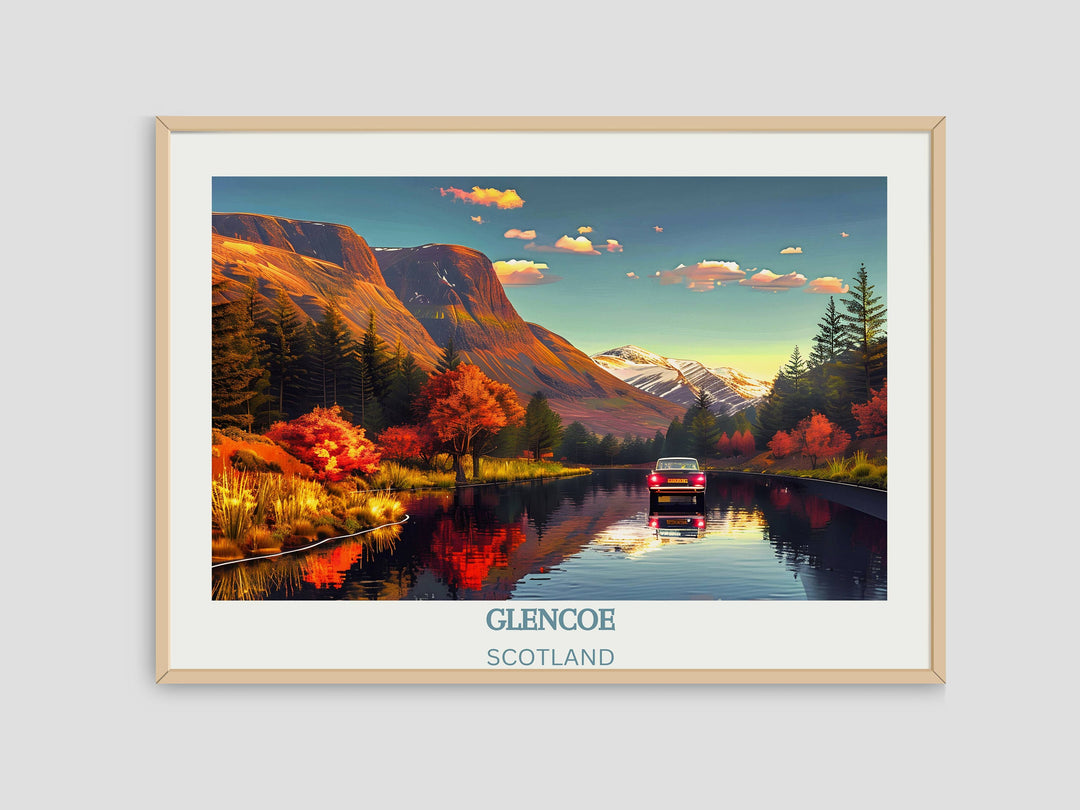 Invigorate your space with Glencoe wall art, a stunning Scotland poster showcasing the majestic landscapes of Glencoe, Scotland