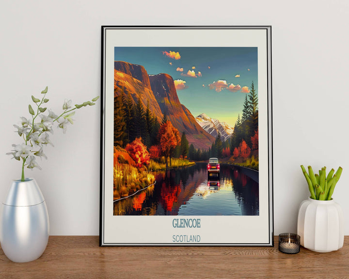 Enhance your decor with a breathtaking Glencoe illustration, perfect for adding a touch of Scottish wilderness to any living space
