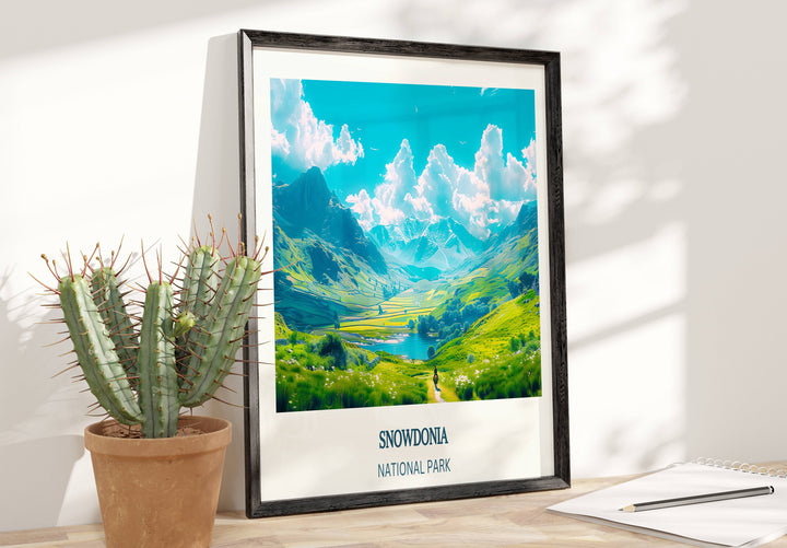 Snowdonia illustration, a stunning depiction of natures wonders. Perfect for those who appreciate the great outdoors.