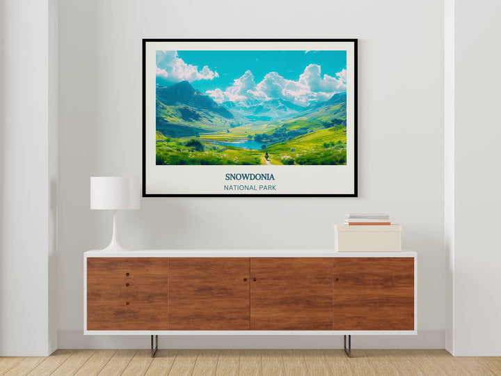 Illustration showcasing the breathtaking landscape of Snowdonia National Park. Perfect for gifting to outdoor enthusiasts