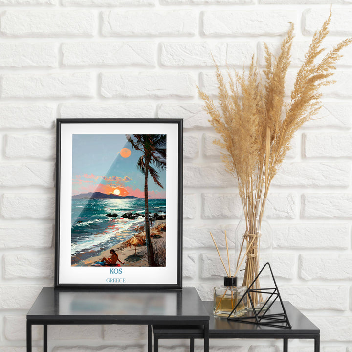 Capture the essence of Greek Islands with this breathtaking Kos poster, an ideal gift for housewarming celebrations.