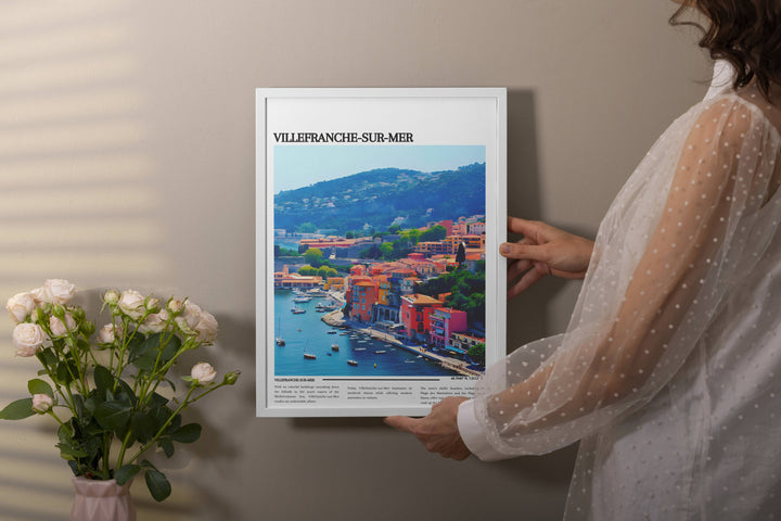 Experience the magic of Villefranche-sur-Mer, France, with this captivating travel print, perfect for adding a touch of French sophistication to any room.