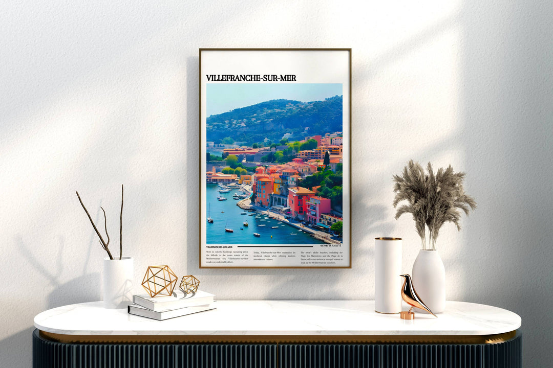 Celebrate the beauty of Villefranche-sur-Mer, France, with this elegant travel print, perfect for adorning your walls or gifting to a loved one.