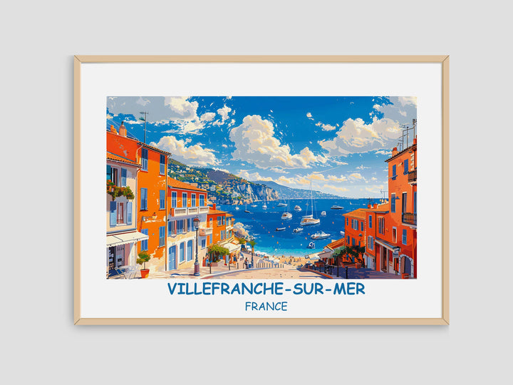 Transport yourself to the picturesque Villefranche-sur-Mer with this stunning travel print, an ideal addition to any France-themed decor.
