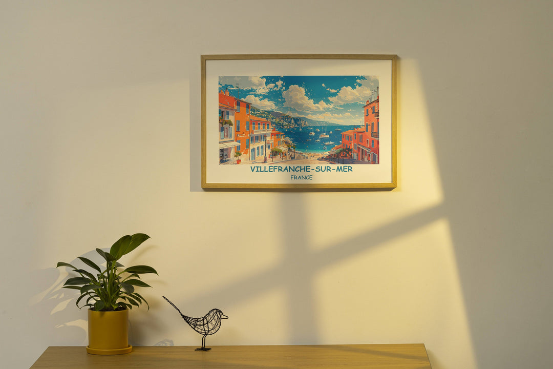Enrich your living space with the charm of Villefranche-sur-Mer, depicted in this enchanting France art print, a true homage to the French Riviera.