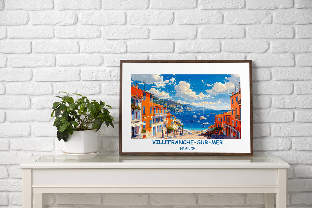 Capture the allure of Villefranche-sur-Mer with this captivating France travel print, perfect for infusing your home with a touch of French elegance.