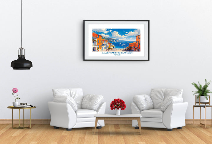 Celebrate the elegance of Villefranche-sur-Mer with this enchanting France art print, a beautiful representation of the charm of the French Riviera.