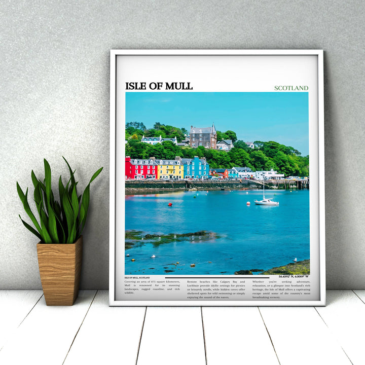 Tombermory charm captured in this captivating Scotland print. Ideal housewarming gift or addition to any Scotland-themed home decor. Explore the tranquility of Mull in this vibrant art piece.
