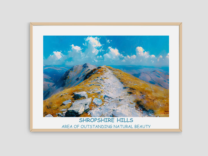 Mesmerizing Shropshire landscape print showcasing The Long Mynd, The Stiperstones, and Ludlow Castle. Perfect for UK lovers.