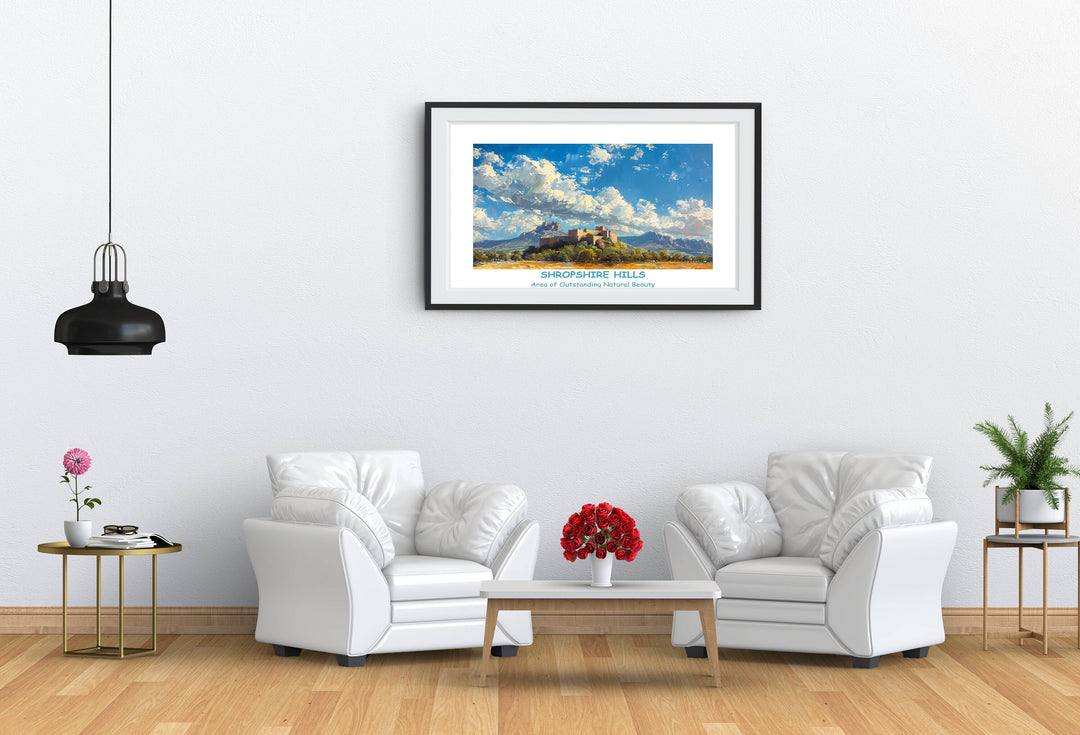 Exquisite Shropshire Hills wall art capturing The Long Mynd, The Stiperstones, and Ludlow Castle. Ideal for UK-inspired interiors.