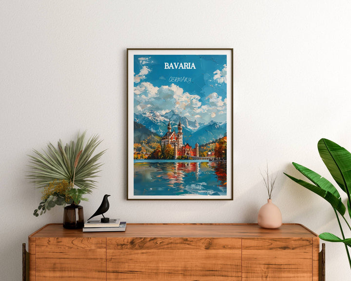 Bavaria home decor print with Neuschwanstein Castle and Marienplatz. Perfect housewarming gift for Bavarian enthusiasts.