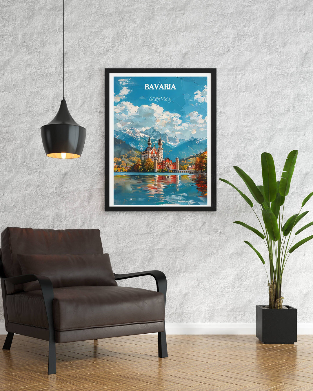 Bavaria home decor print with Neuschwanstein Castle and Marienplatz. Perfect housewarming gift for Bavarian enthusiasts.