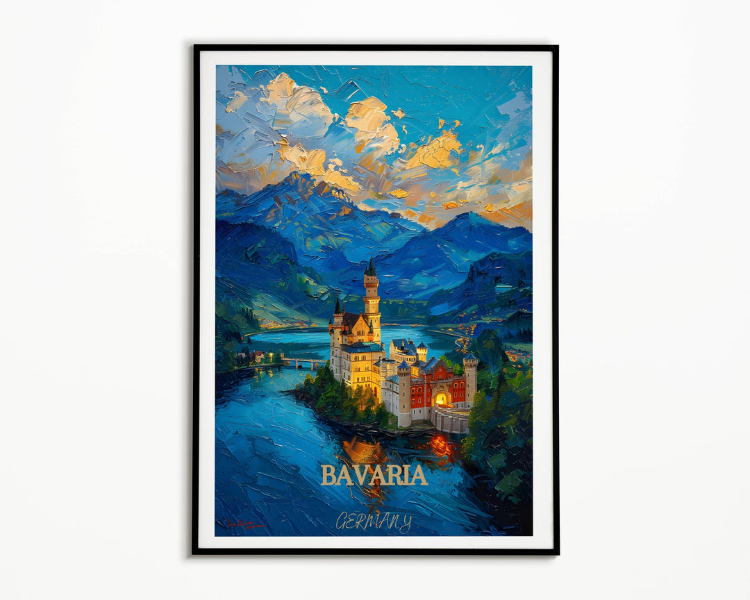 Bavaria poster with Marienplatz and Neues Rathaus. Ideal gift for Bavarian enthusiasts or housewarming present.