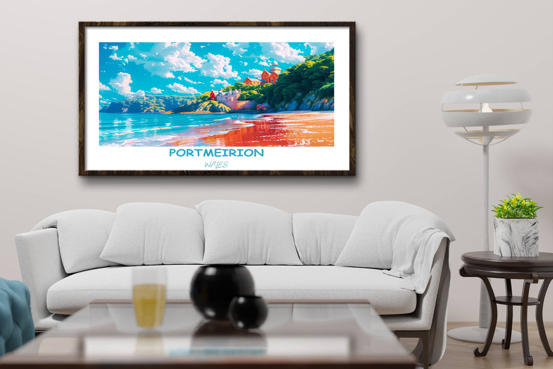 Artistic rendering of Portmeirion, Wales, capturing its essence in exquisite detail. A delightful addition to any space, evoking the beauty of Welsh villages.