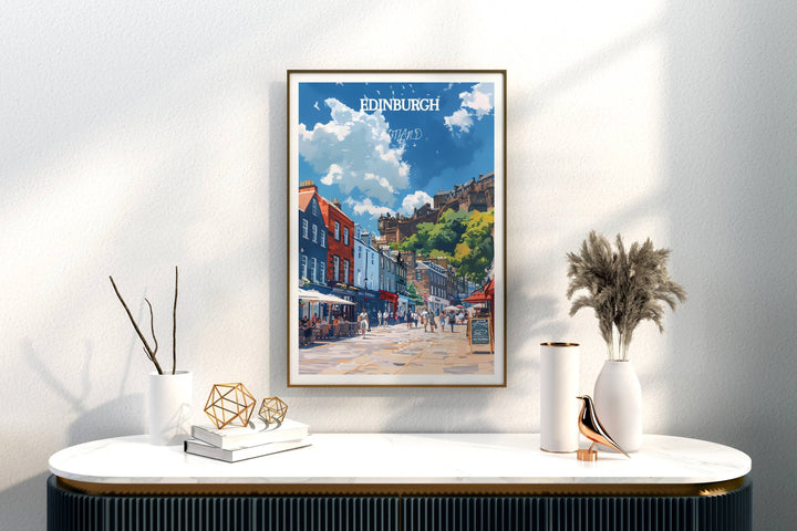 Capture the magic of Scotland with this captivating print featuring Edinburghs Royal Mile. Ideal decor for those who cherish the historic charm of Edinburgh.