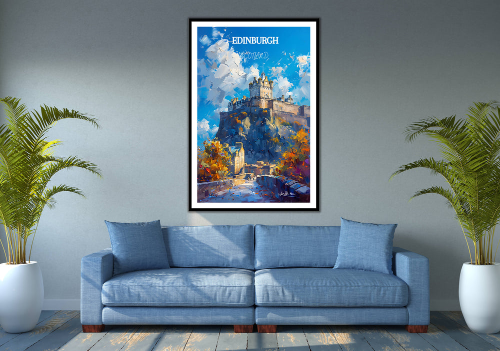 Experience the timeless beauty of Edinburghs Castle with this enchanting wall art. Perfect for adding a touch of Scotlands allure to any living space.
