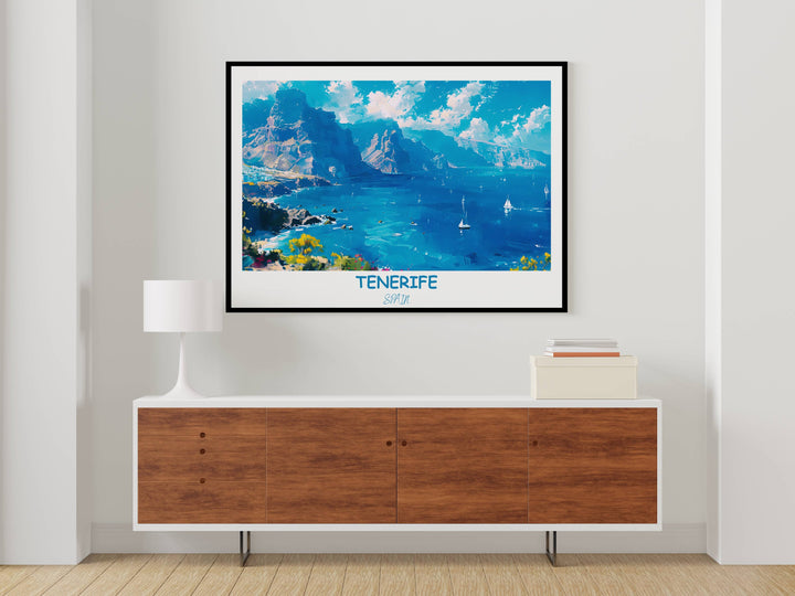 Capture the essence of Tenerife&#39;s rugged coast with this striking Los Gigantes Cliffs print. An ideal gift for Tenerife and Spain enthusiasts