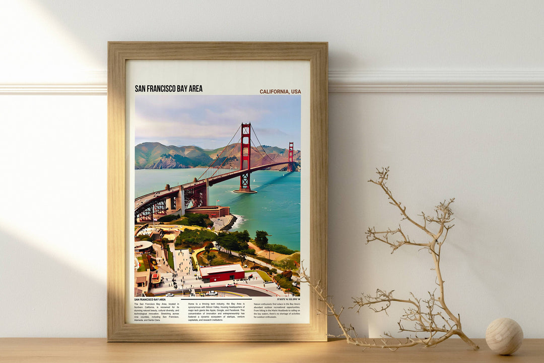 Captivating print of San Francisco Golden Gate Bridge, set amidst the picturesque Bay Area landscape. Perfect for Bay Area enthusiasts.