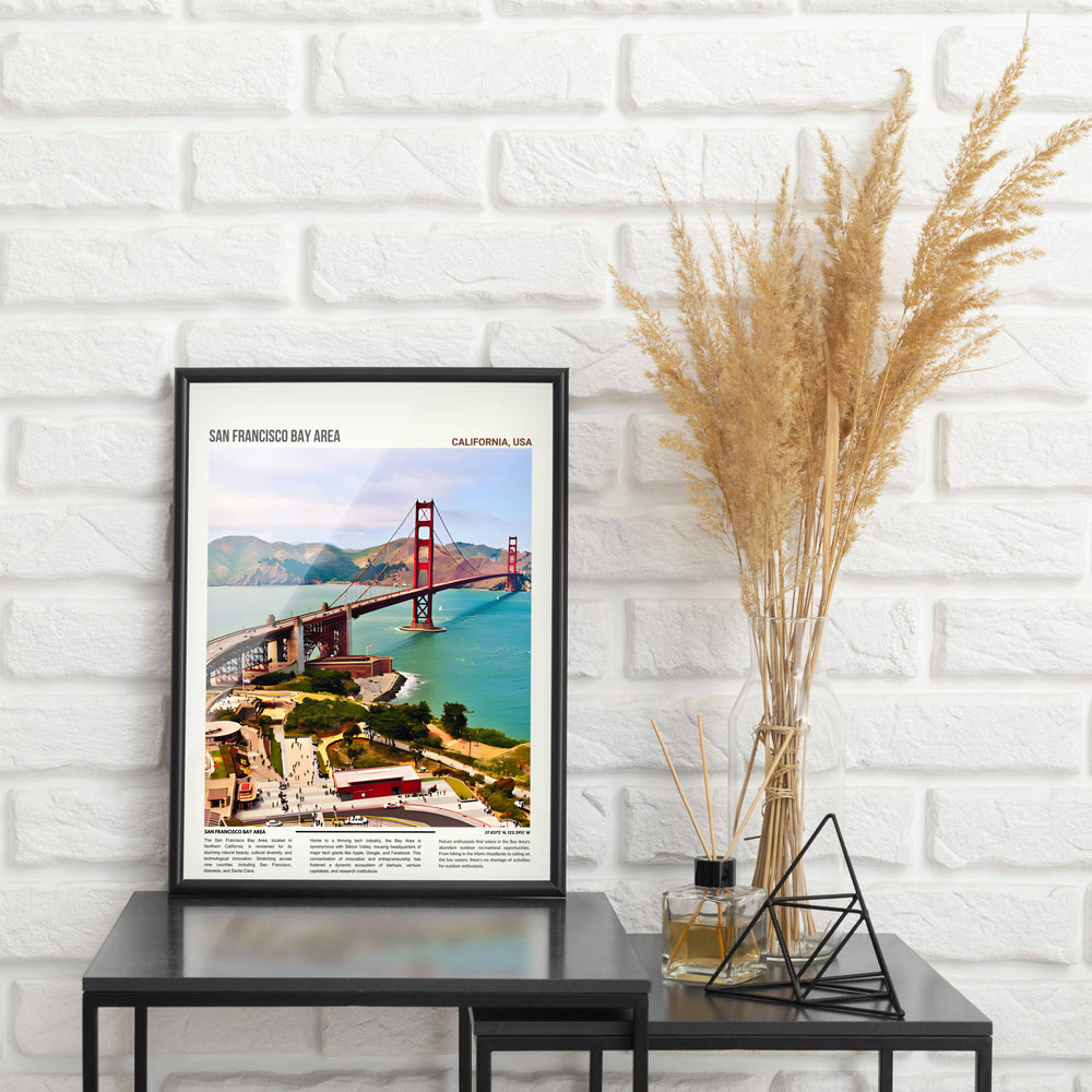 Stunning San Francisco Golden Gate Bridge travel poster, highlighting the beauty of the Bay Area. Ideal decor for Bay Area aficionados.
